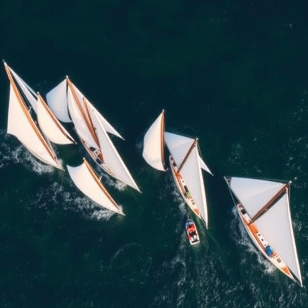 Aerial view of a classic-yacht race off Turku